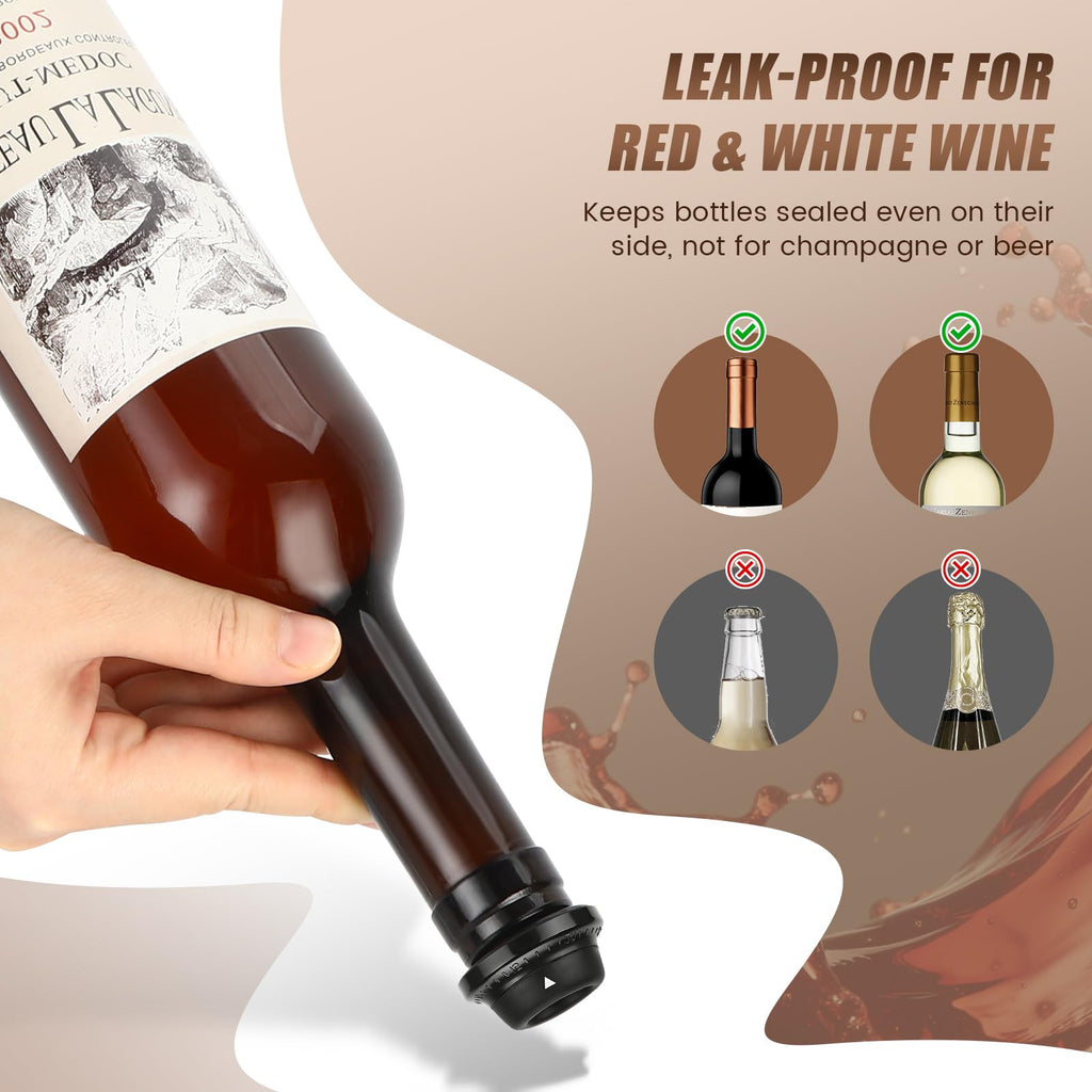 ONANNOS Wine Stopper, Wine Saver Vacuum Pump with 4 Reusable Stoppers, Wine Bottle Preserver & Sealer Keeps Fresh Longer, Ergonomic Handle, ideal Gift
