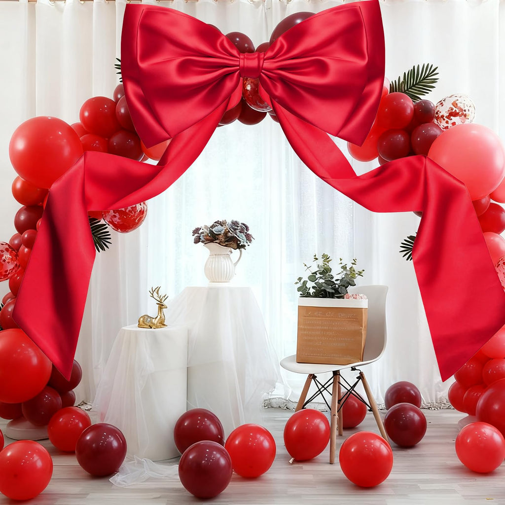 Christmas Decorations - 6.5 Ft Giant Christmas Bows for Tree Decor, Large Satin Coquette Decorative Bows for Tree Topper Wall Wedding Birthday Home Room Party Valentines (red)