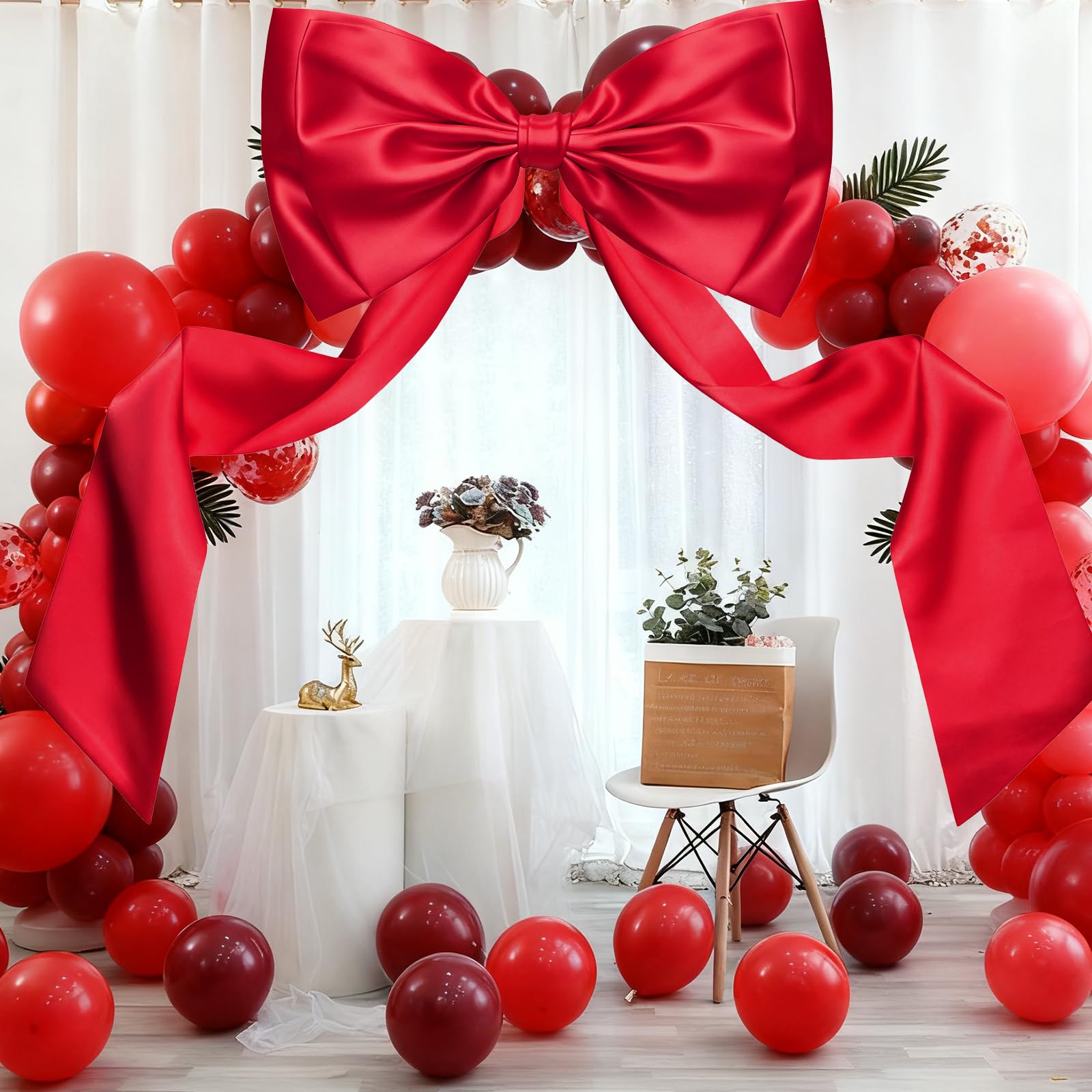 Christmas Decorations - 6.5 Ft Giant Christmas Bows for Tree Decor, Large Satin Coquette Decorative Bows for Tree Topper Wall Wedding Birthday Home Room Party Valentines (red)