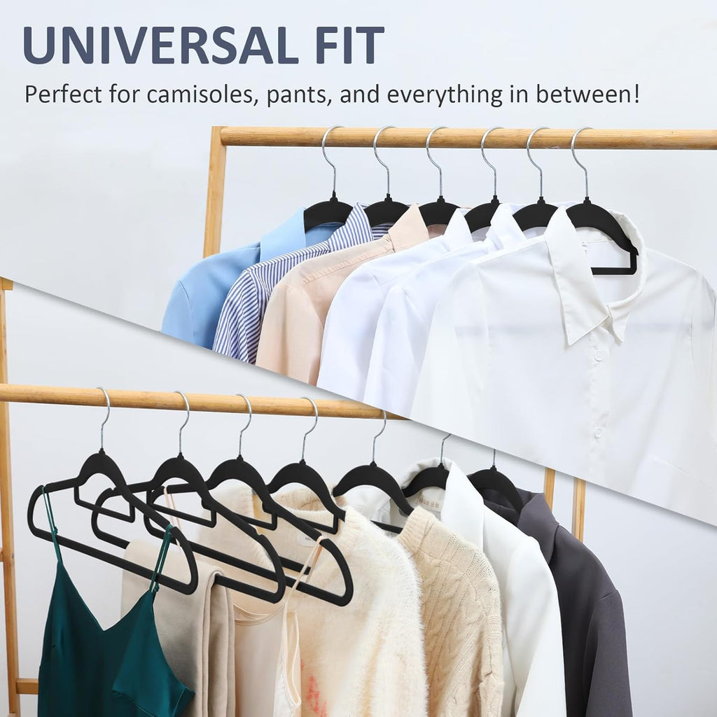 Skiennix Velvet Hangers - Premium Non-Slip Closet Organization | 50 Pack, Durable Black Felt for Coats & Shirts