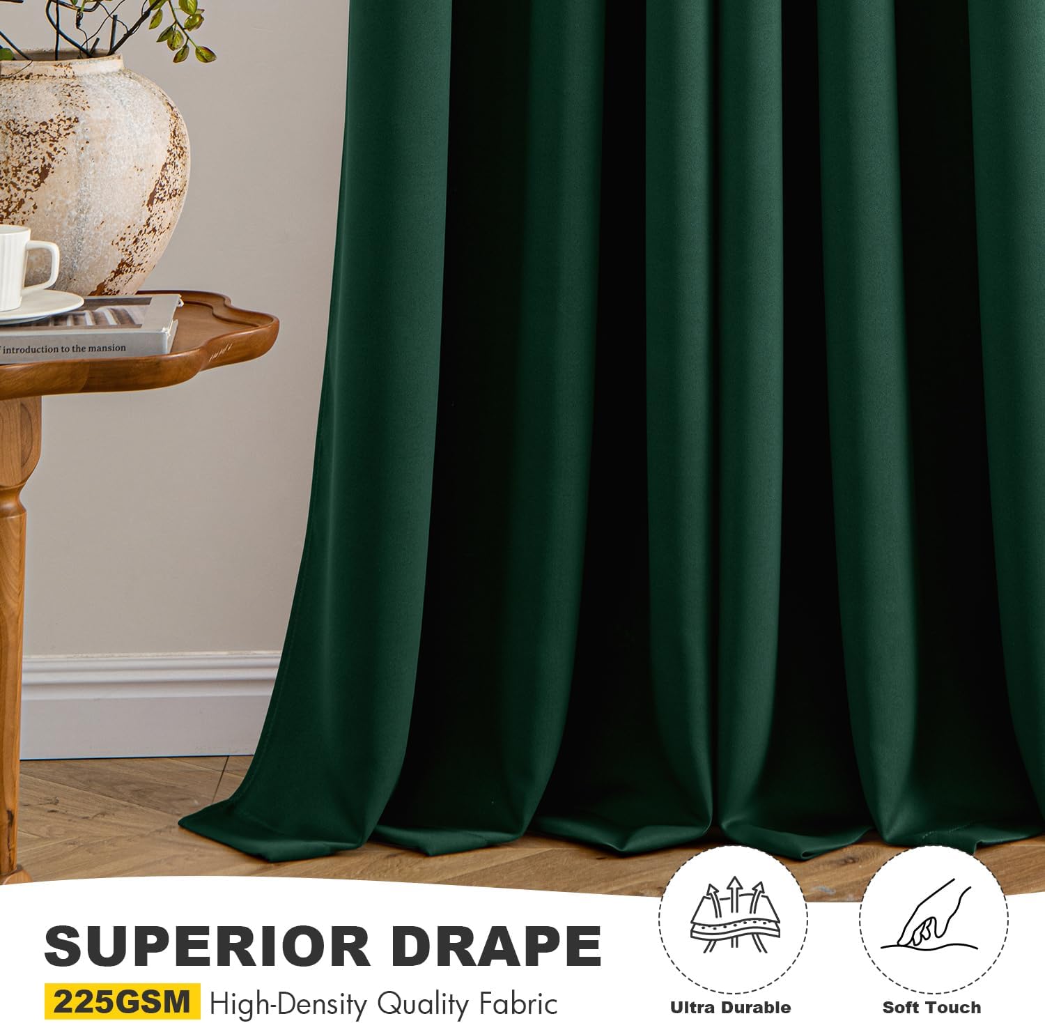 MIULEE Hunter Green Blackout Curtains - Thermal Insulated Room Darkening Drapes | 40 x 54 Inches, 2 Panels