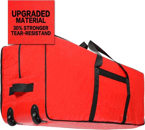 HOMEST Christmas Tree Storage Bag - Fits 7.5-9 Ft Artificial Trees | Zippered, Reinforced Handles & Wheels, Red