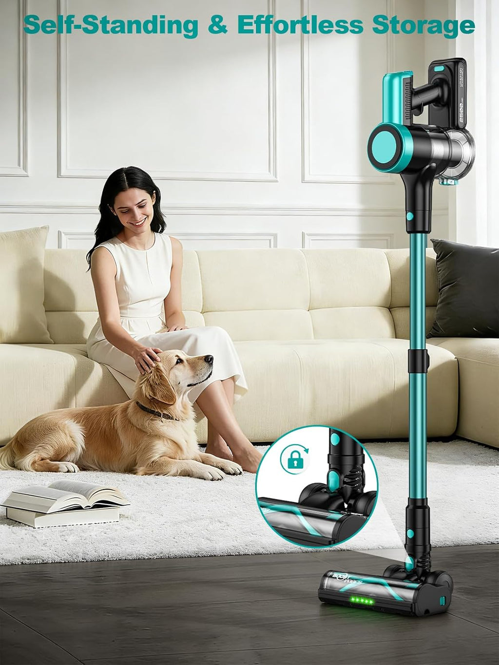 Skiennix Cordless Vacuum Cleaner - 58Kpa 10-in-1 Design with 55 Minutes Runtime & LED Display | Anti-Tangle, Wall Mount Charging (Cyan)