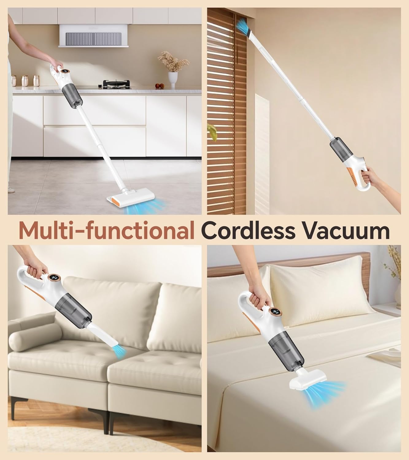 Skiennix Cordless Vacuum Cleaner - Powerful Suction & LED Display | Portable Wireless for Home & Pet Hair, White
