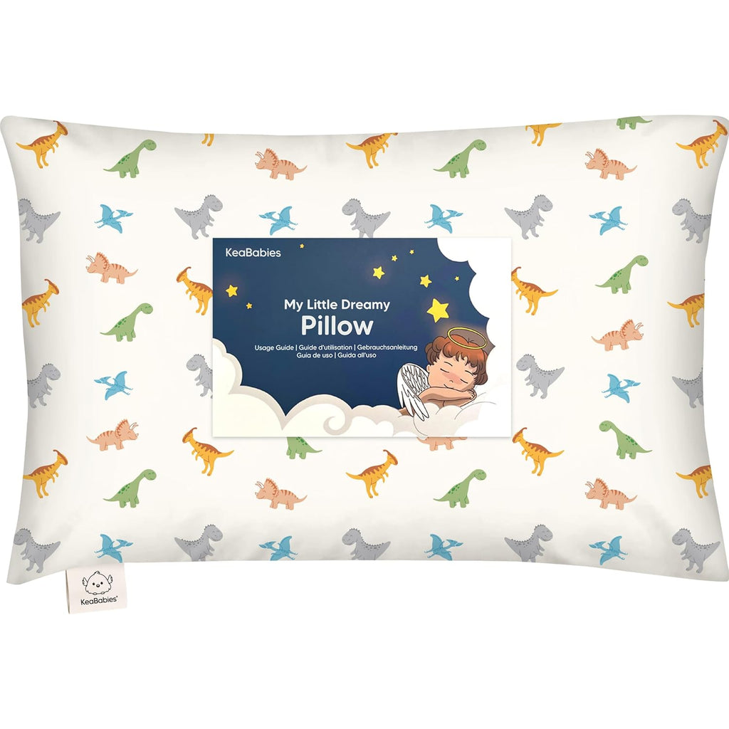 My Little Dreamy Toddler Pillow - Soft Organic Cotton Travel Bed Pillow with Case | 13x18, Machine Washable, Ages 2-5 (Roarsome)