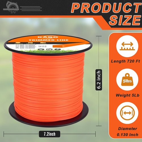 KAKO 130 Trimmer Line - Durable .130 Inch Square Weed Eater String | 720 Ft, 5 Lb for Commercial Use