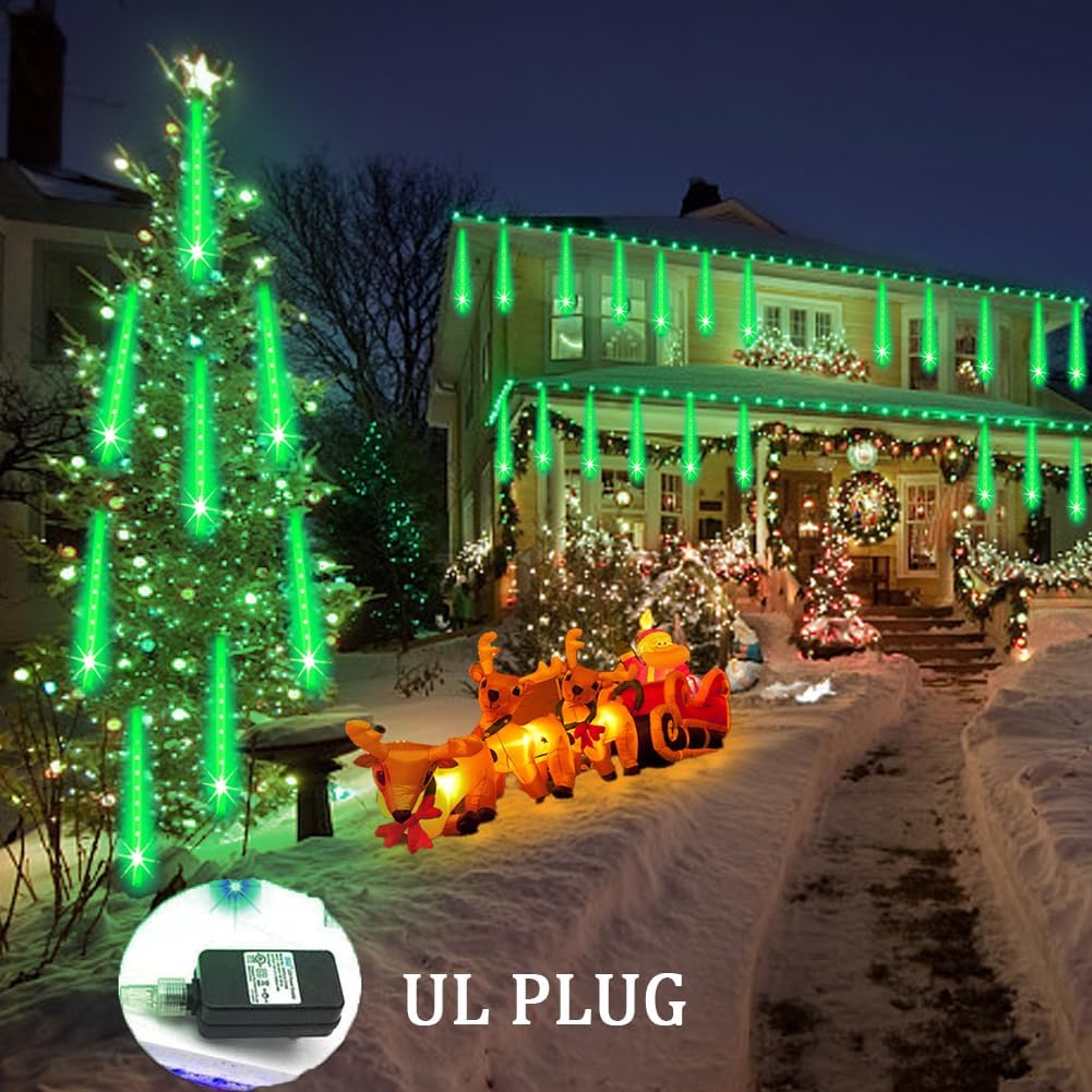 Weepong Meteor Shower Christmas Lights - 192 LED Outdoor Halloween Decorations | 8 Tube Icicle String Lights
