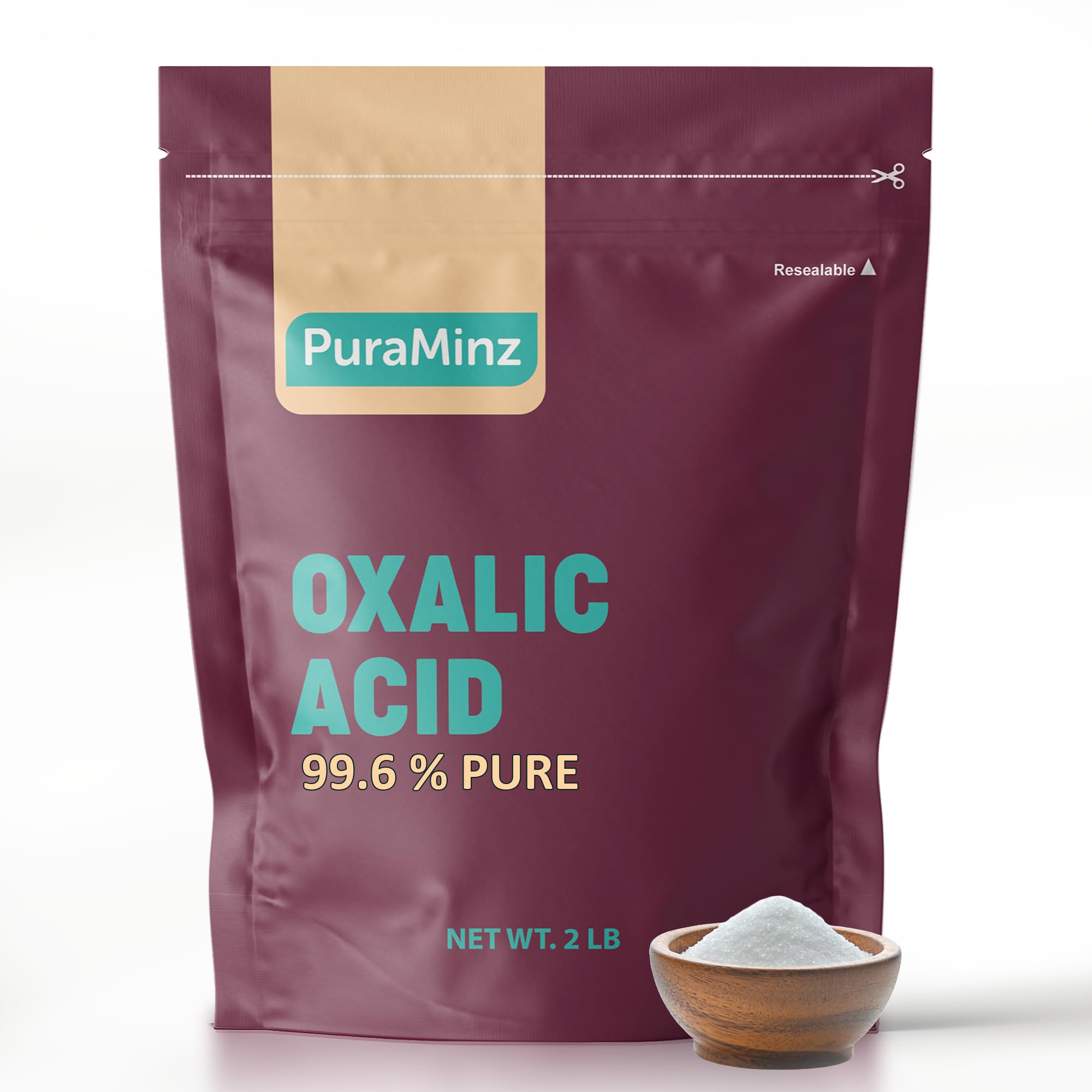 Oxalic Acid (2 lbs) 99.6% Pure - Multipurpose Cleaner and Stain Remover for Wood | Metal | Stone | Concrete - Rust Remover - Wood Restorer - Deck Cleaner - (C2H2O4) - Durable Resealable Packaging.