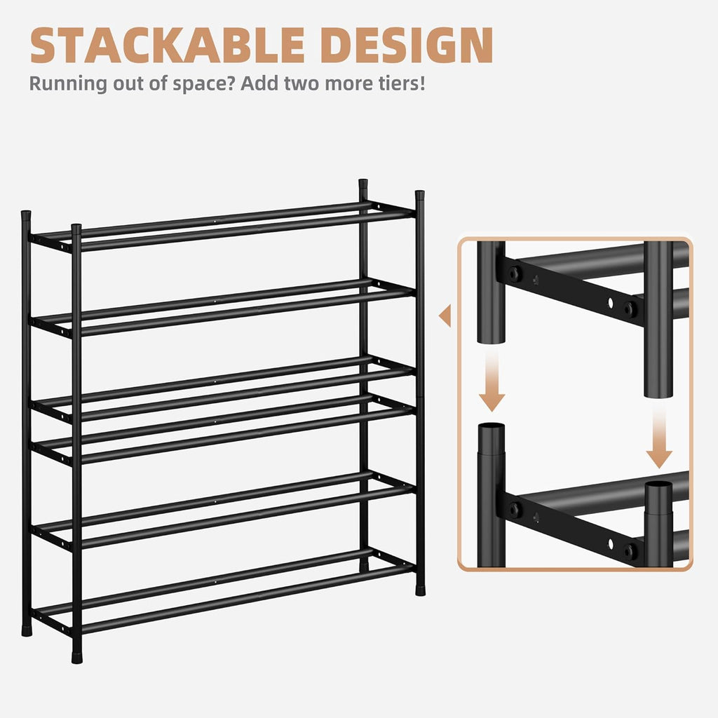 Storage Maniac Expandable Shoe Rack - Adjustable 3-Tier Metal Organizer for 18 Pairs | Freestanding Design for Closet & Entryway