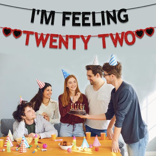 Plzaxou 22nd Birthday Party Decorations for Girls Women, Black Red Glitter I'm Feeling Twenty Two Banner, Taylor Singer Themed Girls 22 Years Old Birthday Party Decorations Supplies