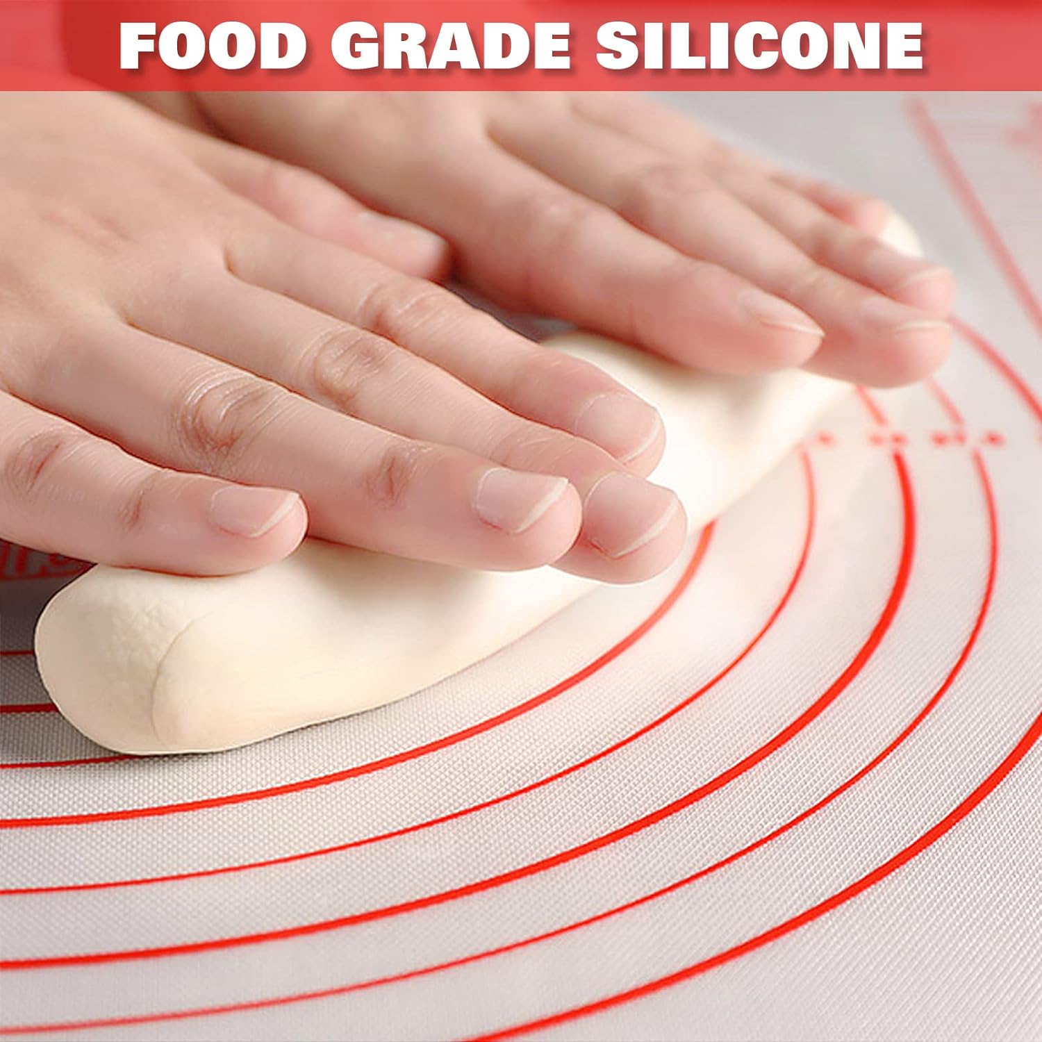 Skiennix Silicone Pastry Mat - Extra Thick Non-Stick Baking Sheet with Measurements | Large 16"x24", Red