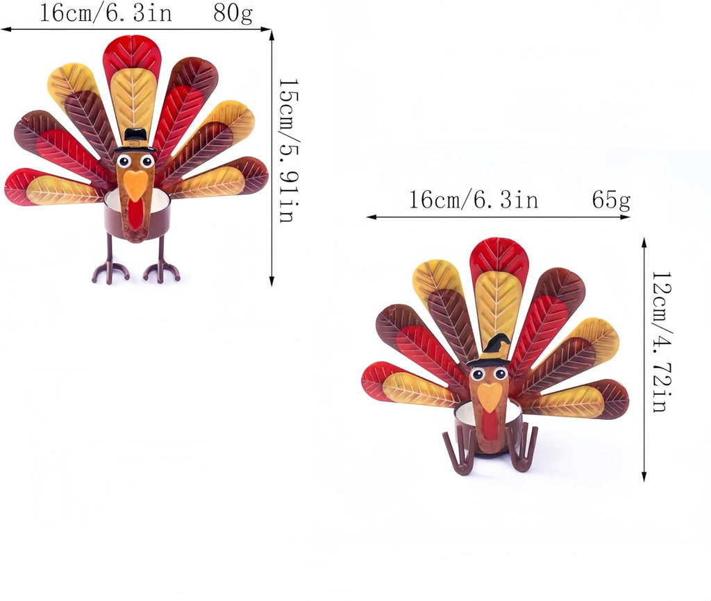 Skiennix 6 Pack Metal Turkey Tealight Candle Holders - Perfect for Thanksgiving Table Decor