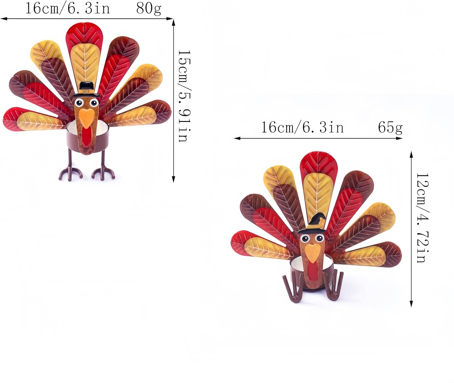 Skiennix 6 Pack Metal Turkey Tealight Candle Holders - Perfect for Thanksgiving Table Decor