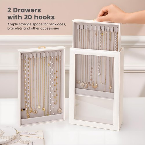 Lolalet Necklace Organizer Box, Jewelry Storage Box with Clear Window for Necklaces Bracelets, Tangle-Free Necklace Display Case for Women Girls, Mothers Day Gift