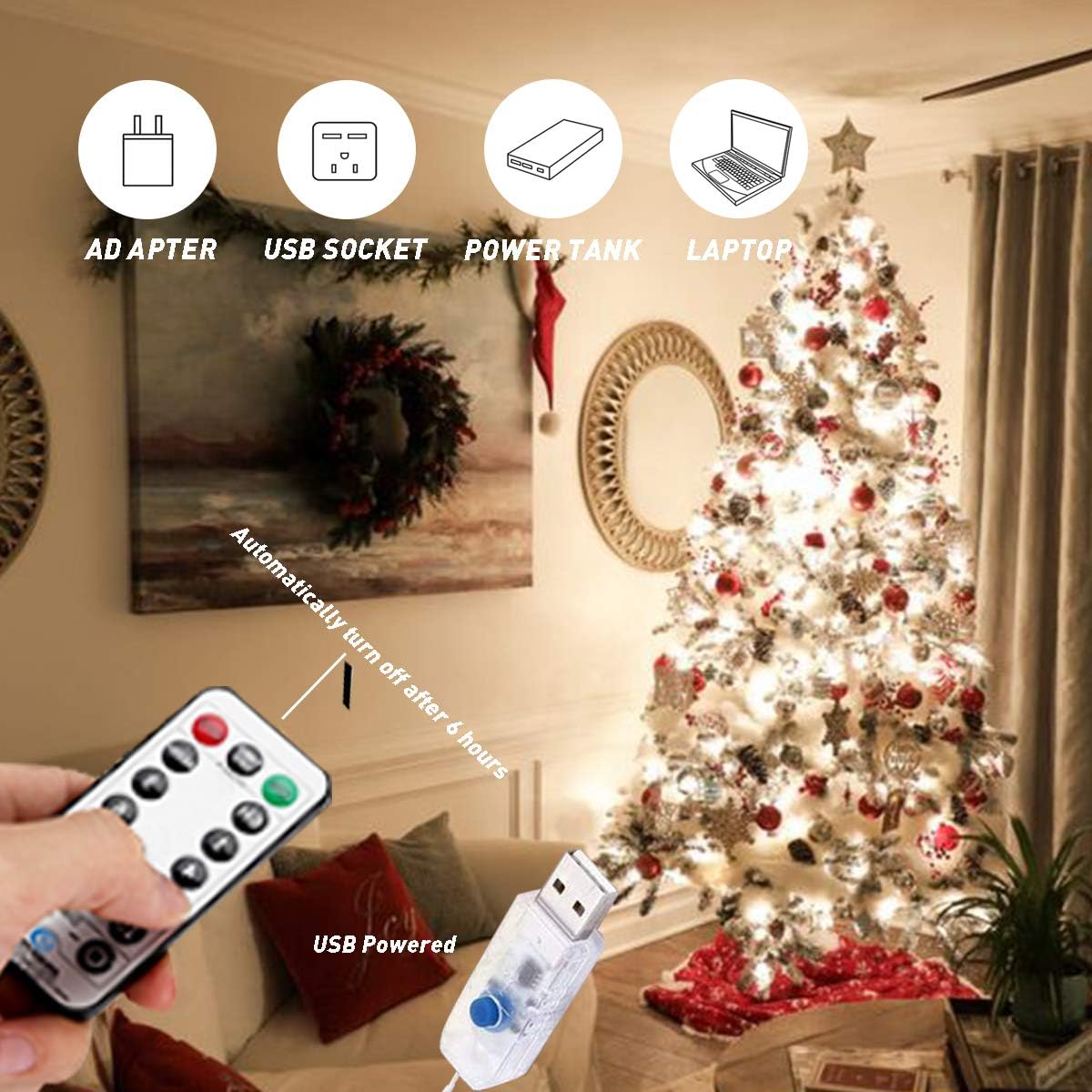 Microwear 33Ft Photo Clip String Lights - 100 LED Fairy Lights with Remote | USB & Battery Powered, 8 Modes for Bedroom & Wedding Décor