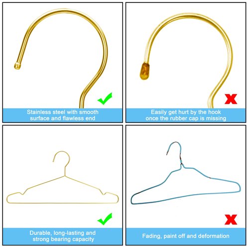 Gold Hangers for Clothes, Ultra Thin Metal Clothes Hangers Heavy Duty Coat Hanger for Dress Skirts Pants Bra Underwears, Space Saving Wire Suit Hangars Closet Organizer Dorm Room Essentials, 10 Pack