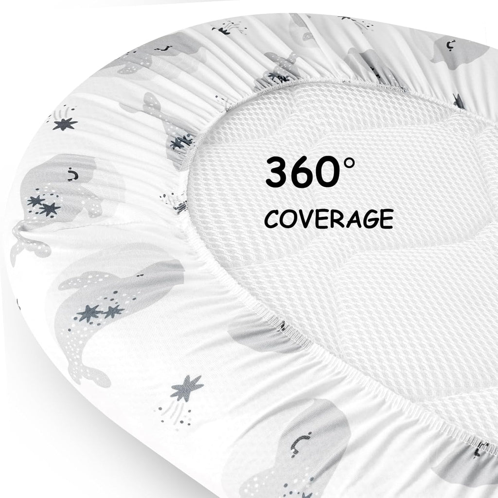 Yoofoss Bassinet Sheets - 3-Pack Fitted Baby Sheets for Halo & Baby Delight | Soft Breathable Blue & Seahorse