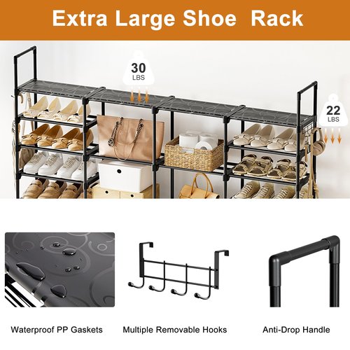 WOWLIVE 4 Row 10 Tiers Extra Large Shoe Rack Big Tall Metal Shoe Shelf, Heavy Duty Organizer for Closet Entryway, Boot Rack Storage Stackable Stand for Garage Black