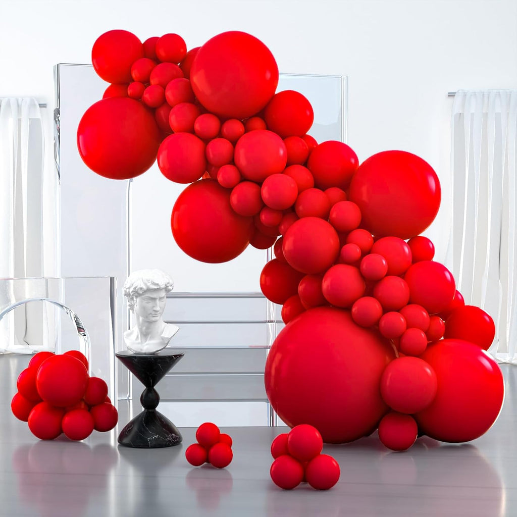 PartyWoo Red Balloons - 100 Pcs Matte Latex Balloons in Various Sizes for Party Decor | Perfect for Garlands & Arches