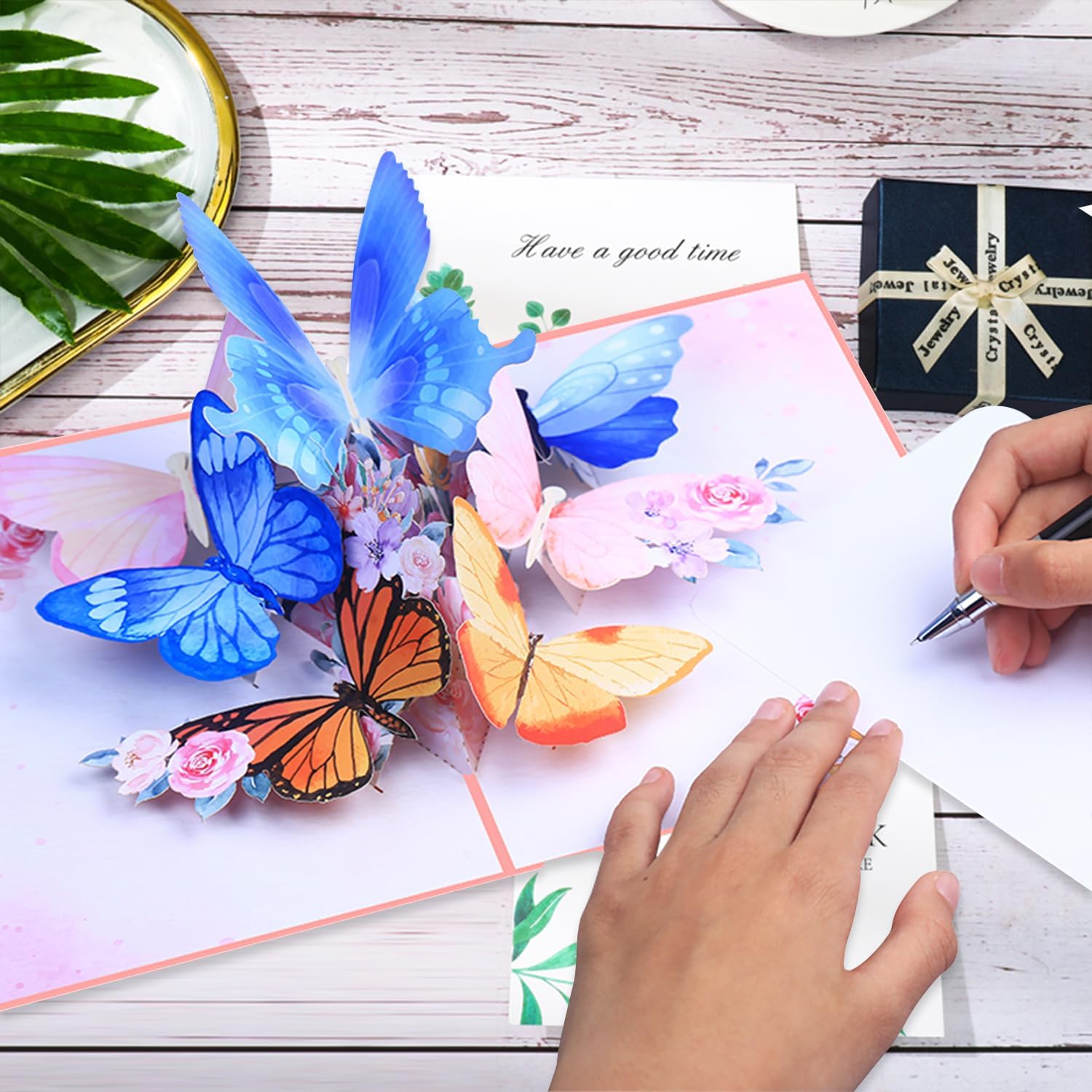 ROBBEAR 3D Butterfly & Flower Pop-Up Greeting Card - Handmade Envelope for Any Occasion