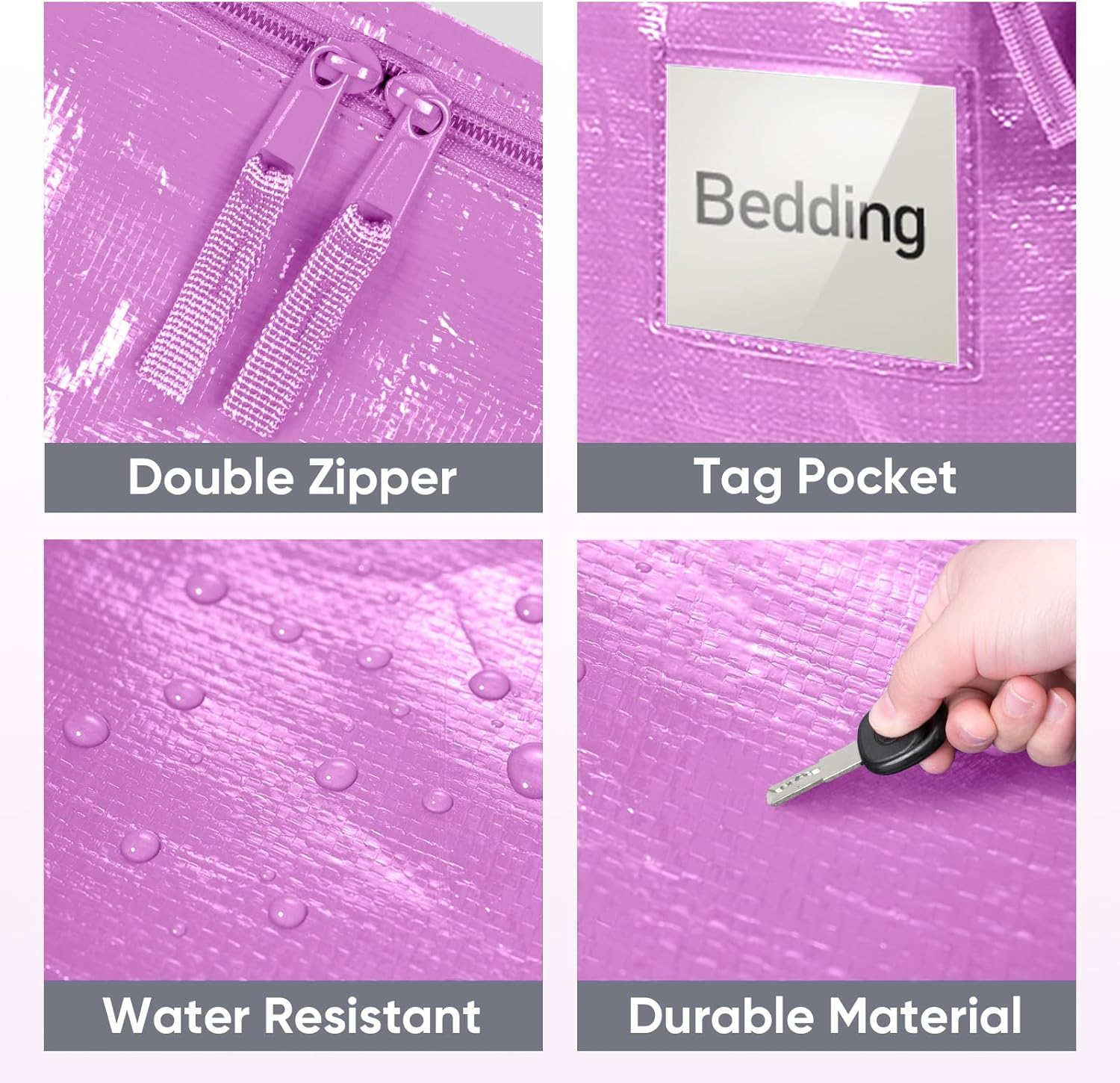 TICONN Extra Large Heavy-Duty Moving Bags - Durable Storage with Zippers & Handles | 2 Pack, Pink