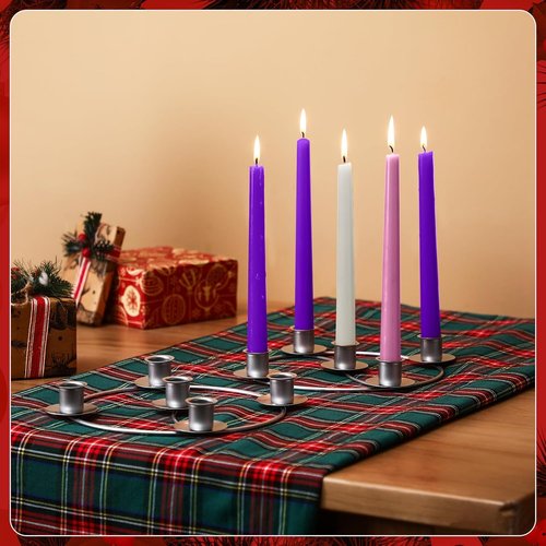 LemonRoad Christmas Advent Wreath Ring - 5 Candle Holder Silver Round Metal Table Decor