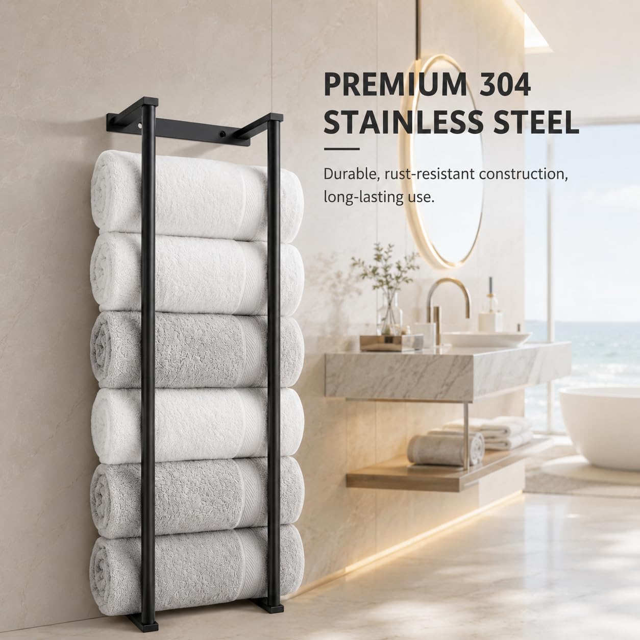 Bathroom Towel Storage Rack,28 Inch Stainless Steels Towel Racks for Bathroom, Wall Mounted Organizers and Storage Shelves for Bathroom,Brushed Silver