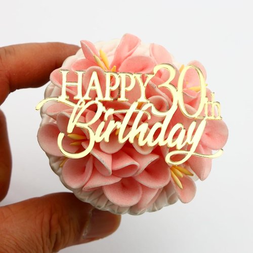 Gold Mirror Acrylic Cupcake Toppers by Happy Birthday | 12-Piece Set for 21st to 70th Celebrations