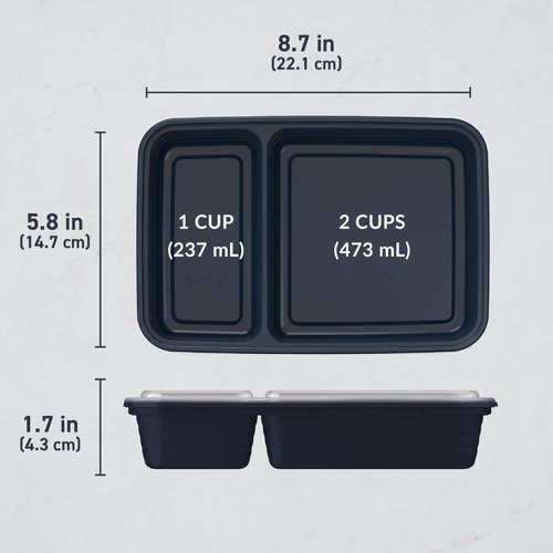 Bentgo Prep - 20-Piece 2-Compartment Reusable Meal Prep Containers with Lids, PFAS & BPA Free Materials, Durable, Microwave, Freezer, & Dishwasher Safe To Go Food Storage (Navy Blue)