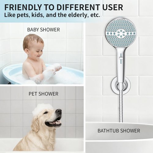 High Pressure Handheld Shower Head, 9 Spray Modes Showerhead with Power Wash, 71" Extra Long Hose, Adjustable Shower Bracket, Leakproof Design, Easy Install, Chrome Finish
