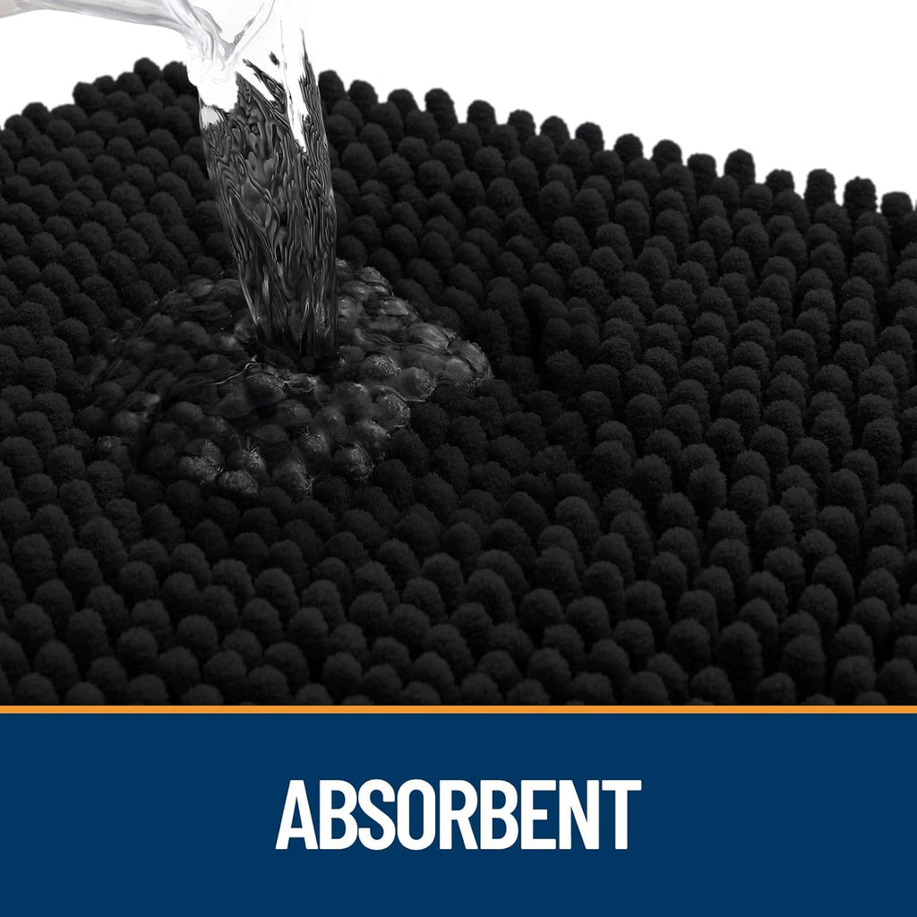OLANLY Dog Door Mat - Absorbent Non-Slip Chenille Mat for Muddy Paws | 70x46 Inches, Quick Dry, Black