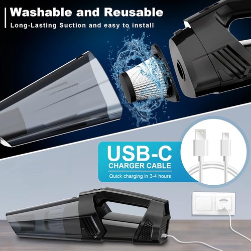 Blestan Handheld Vacuum - Cordless Portable Car Vacuum with LED Light & High Power Suction | Lightweight Rechargeable for Home & Office, Black