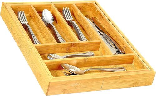 Home-it Expandable Cutlery Drawer Organizer - Adjustable Flatware Dividers for Kitchen Storage