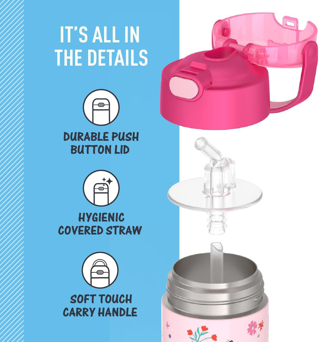 THERMOS FUNTAINER Water Bottle - 12 Ounce Kids Stainless Steel Vacuum Insulated with Straw | Minnie Design