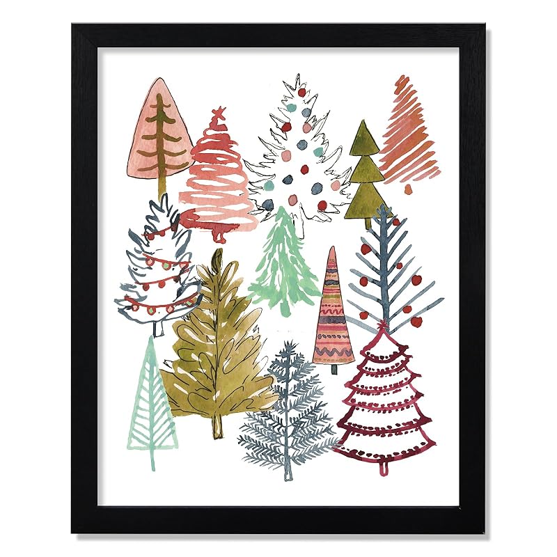 Whaline 8x10 Inch Christmas Framed Wall Art - Colorful Xmas Tree Canvas Print, Ready to Hang, Office & Home Decor (Variation: 10"L x 8"W)