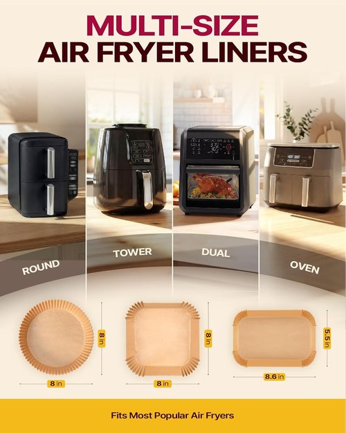 Katbite Air Fryer Liners - Disposable 130PCS Thick Parchment Paper for Dual Air Fryers | 8.6x5.5''
