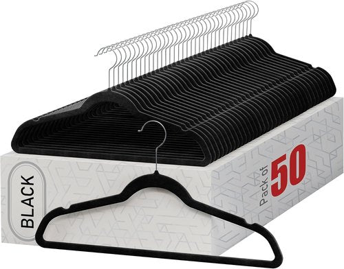 Home-it Premium Velvet Hangers - Heavy Duty Non-Slip Black Suit & Clothes Hangers | 50 Pack with 360° Hook