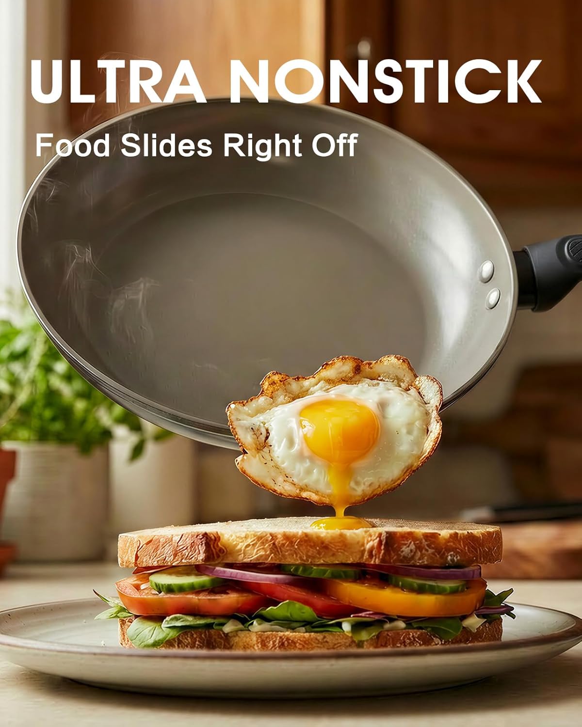 Skiennix 9.5 Inch Nonstick Frying Pan - Healthy Ceramic Coating, All Stovetops Compatible, Black