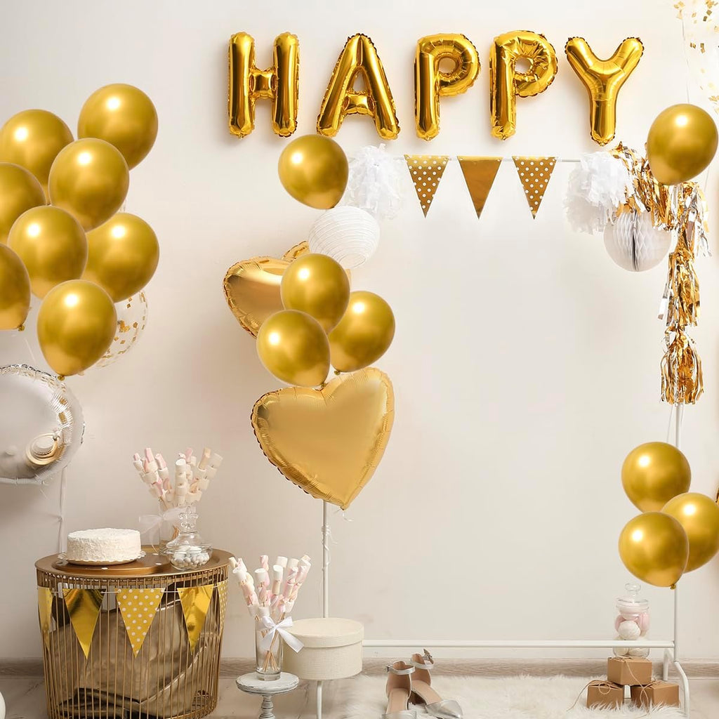 RUBFAC Gold Balloons - 120pcs 5-Inch Chrome Metallic Latex Balloons for Graduation, Birthday & Wedding Decor