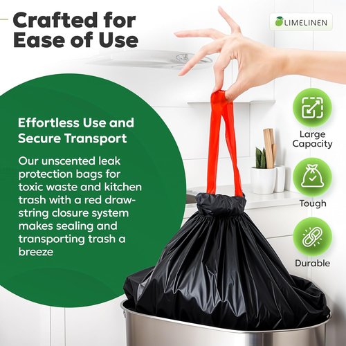 LIMELINEN 30 Gallon Trash Bags - 100 Count Extra Thick Drawstring, Leak & Odor-Resistant Plastic Bags
