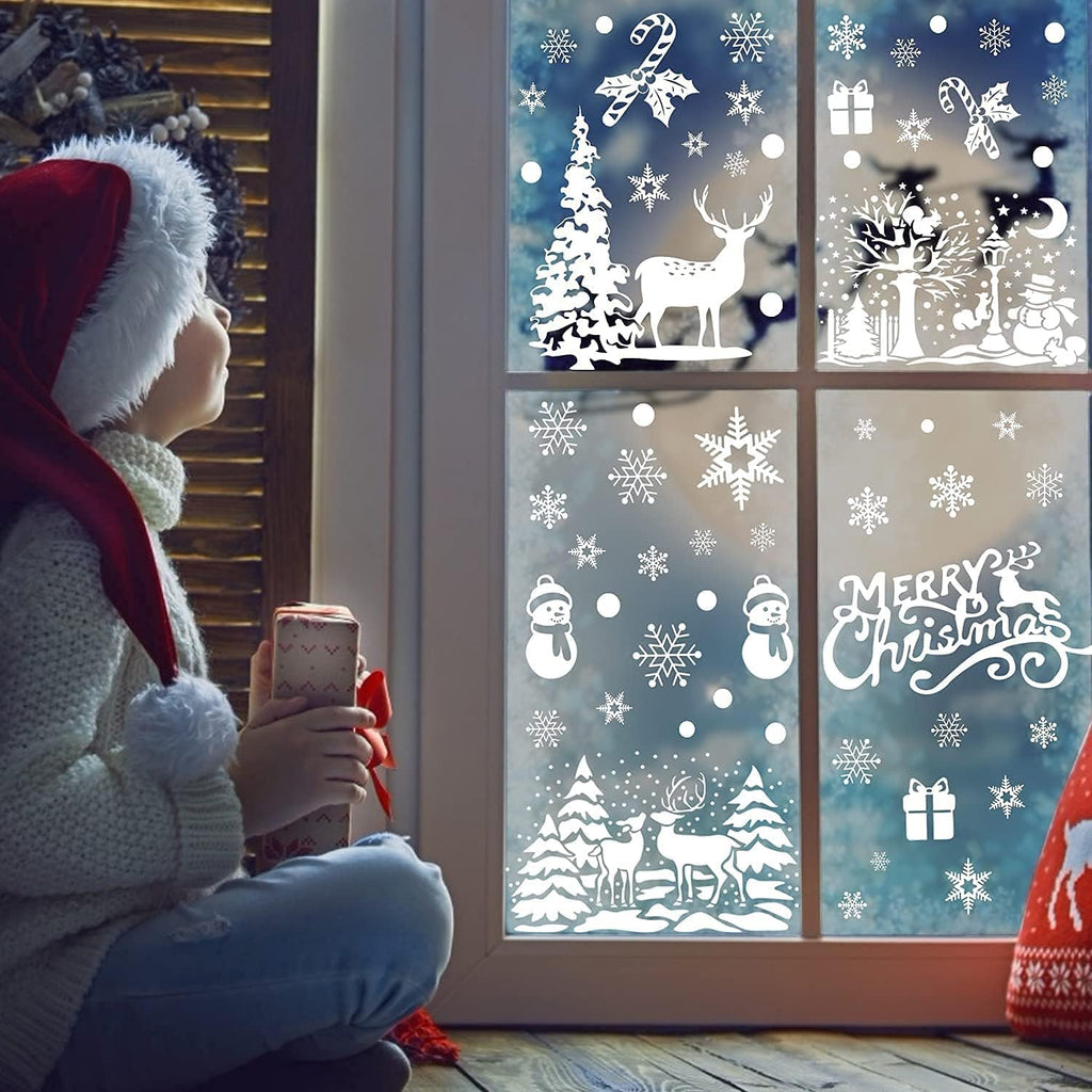 SULOLI Christmas Window Clings - 141 Static Snowflake Stickers for Festive Decoration | 8 Sheets