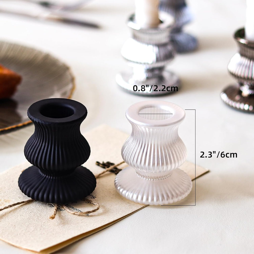 WDHODEC Black & White Candlestick Holders - 12PCS Glass Taper Candle Holders for Weddings & Parties