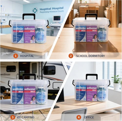 HEY FOLY 15qt Clear Medicine Organizer - Durable Plastic First Aid Storage Box with Labels