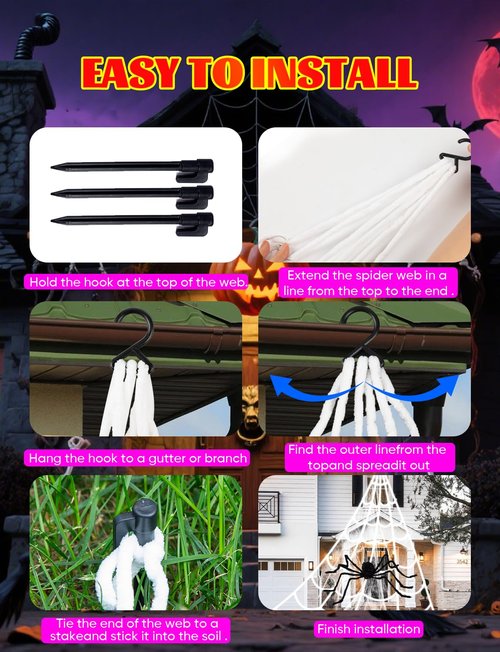 LCHUANG Spider Webs Halloween Decor Lights - 450 LEDs Outdoor Halloween String Lights with 60" Light Up Spider,8 Modes Remote Control 16.4Ft Spiderweb,Waterproof (New Orange-Purple Grid Luminous Net)