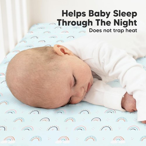 KeaBabies Organic Crib Sheets - 2-Pack Fitted Jersey Cotton for Boys & Girls | Soft & Breathable 52x28" Jolly Rainbow Prints