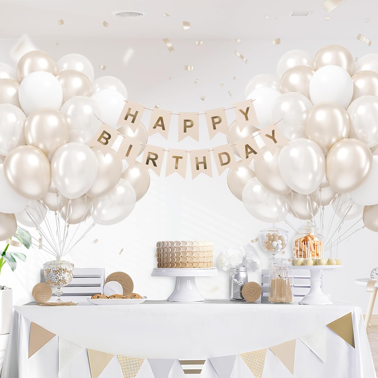 Skiennix 12-Inch Double Stuffed Pearl Balloons - Elegant Pearl White Latex for Weddings & Parties