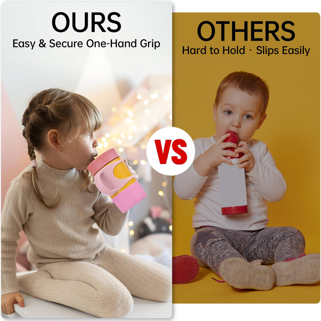 NiHome Silicone Double Handle & Boot for Owala Kids’ Tumbler 12oz 15oz, Easy to Install for Toddlers to Grip & Train, Shock-Absorbing Bottom Sleeve Drop Protection, Soft and Safe for Daily Use (Pink)