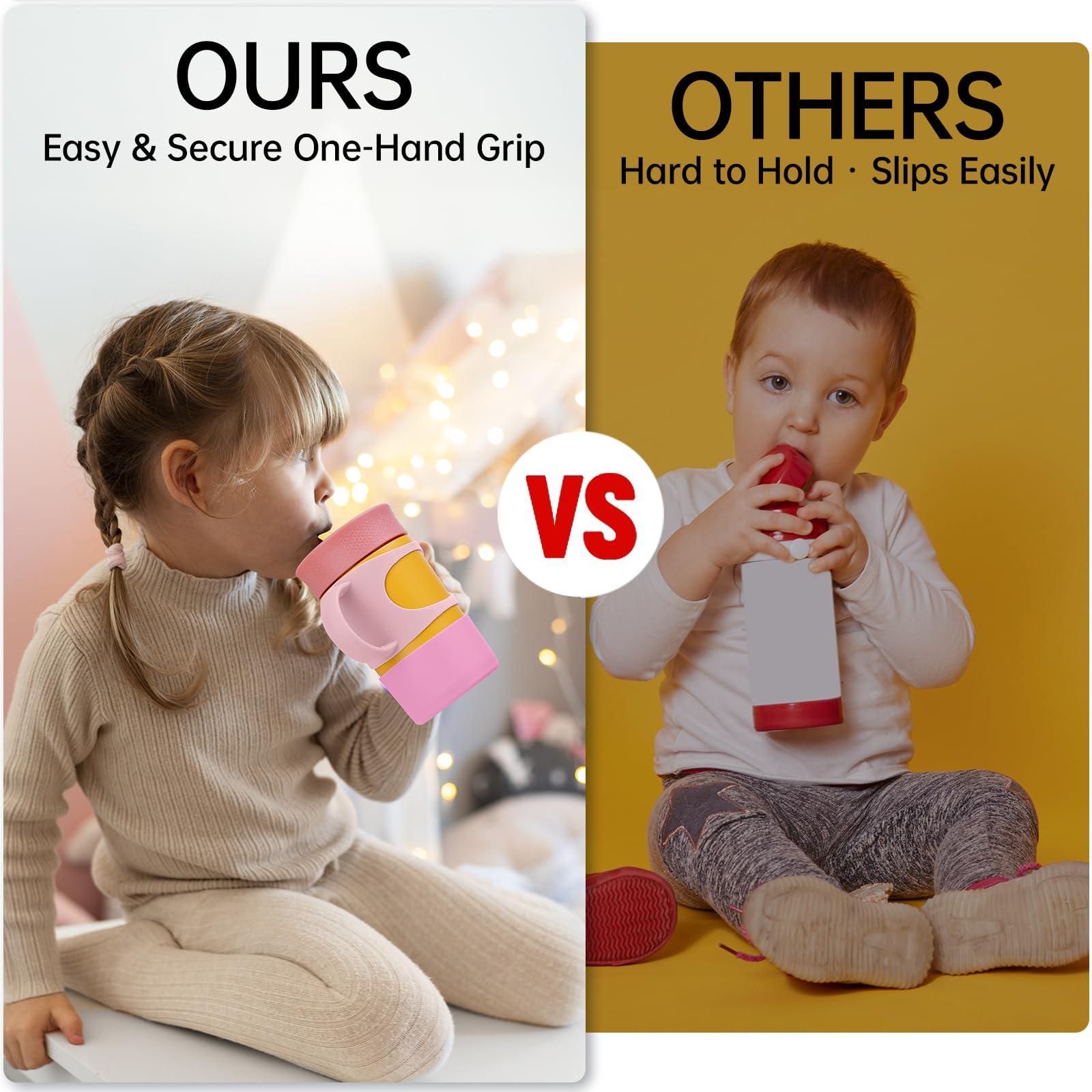 NiHome Silicone Double Handle & Boot for Owala Kids’ Tumbler 12oz 15oz, Easy to Install for Toddlers to Grip & Train, Shock-Absorbing Bottom Sleeve Drop Protection, Soft and Safe for Daily Use (Pink)