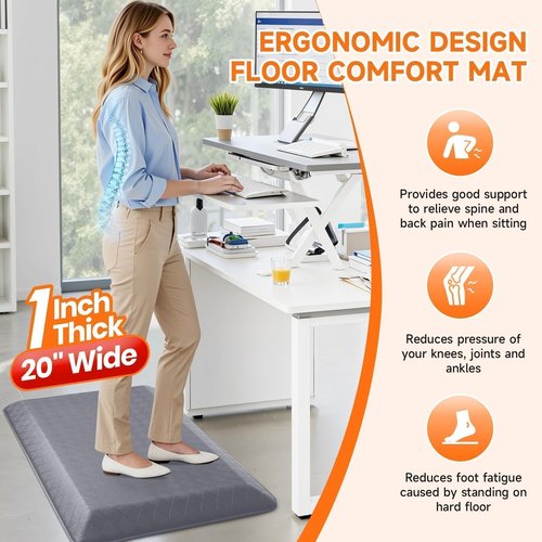 StepRite 1” Thick Kitchen Mats for Floor, Anti Fatigue Kitchen Rugs, Non-Slip,Heavy Duty Water Resistant Kitchen Rug, Standing Desk Mat for Friends, Family, Home, Kitchen, Office (32" x 20", Grey)