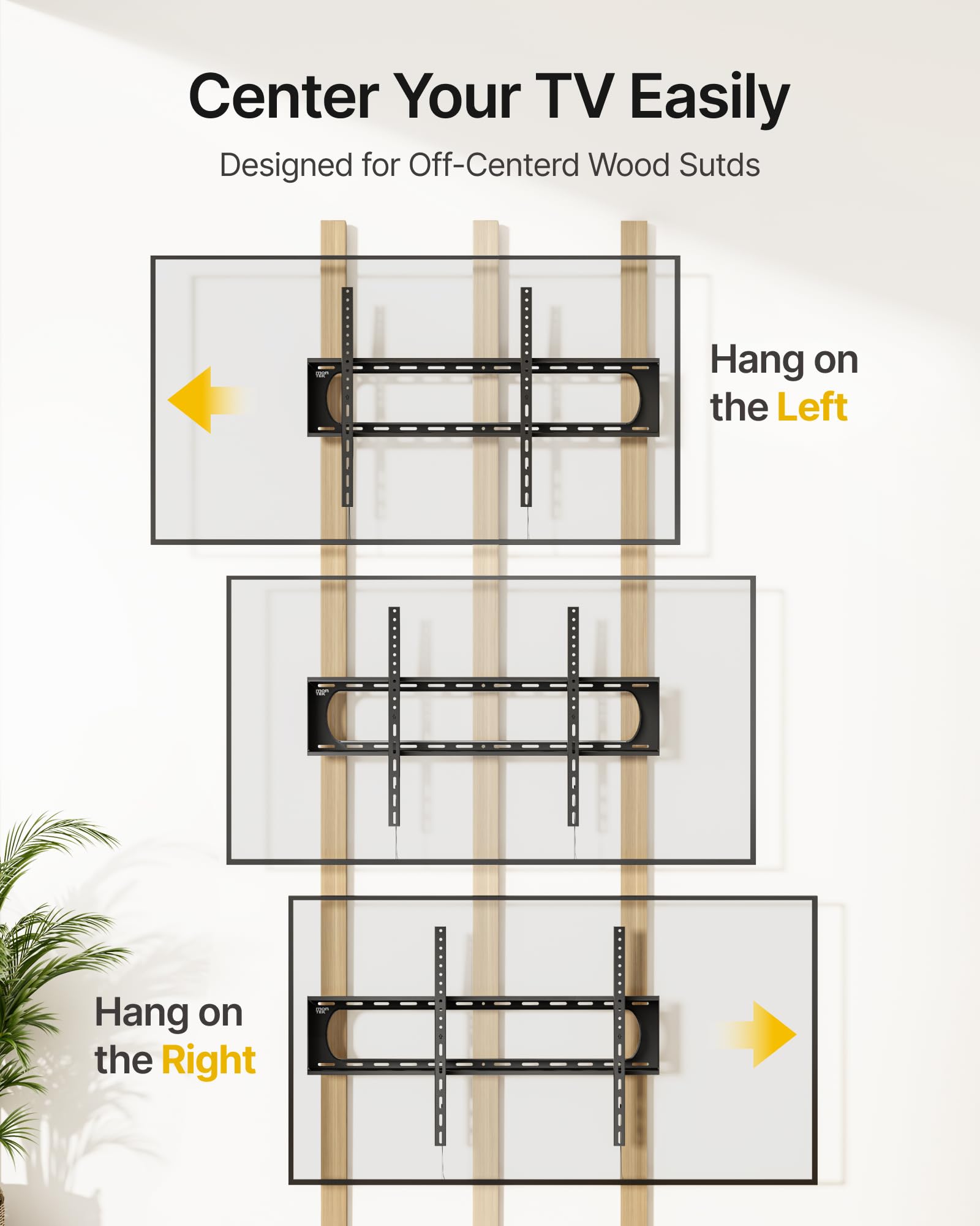 monTEK Heavy Duty Fixed TV Wall Mount Bracket for 60–120" Flat & Curved TVs up to 300lbs, 4× Load Tested, Ultra Slim 1.3" Low Profile, Max VESA 900x600, Quick-Release Lock, Fits 16"/18"/24" Wood Studs